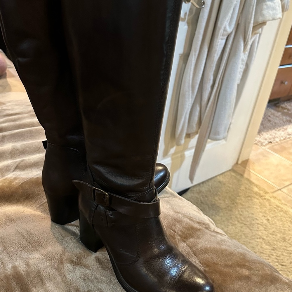 Aldo boots.  Size 7.  Dark brown leather tall 2 buckles - Picture 10 of 11